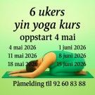 Yin yoga kurs 4 mai 2026. kl 17:00  (6 ukers kurs) FULLT!! For påmelding send melding til tlf 92 60 83 88 thumbnail