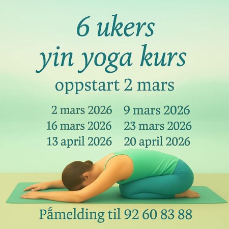 1 LEDIG PLASS! Yin yoga kurs 2 Mars 2026. kl 17:00  (6 ukers kurs) For påmelding send melding til tlf 92 60 83 88